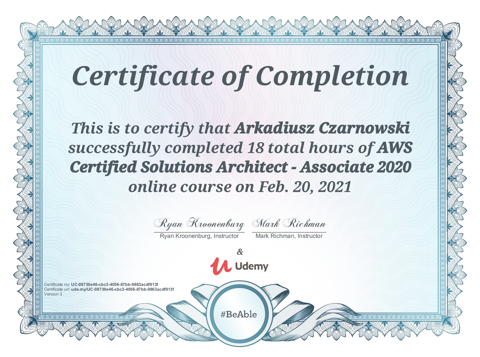 certyfikat aws udemy